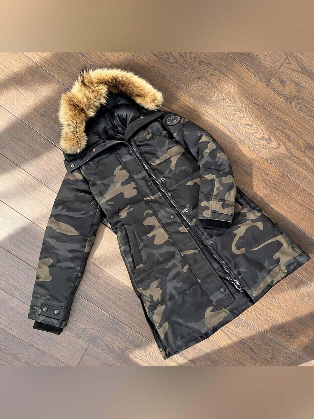 Canada Goose Women’s Shelburne Parka Black Label Classic Camo Fur Trim 3802LB XS